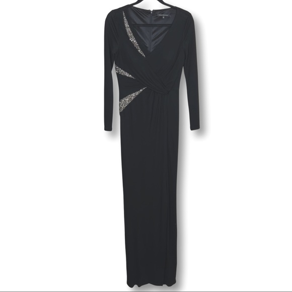 David Meister Dresses & Skirts - \\ DAVID MEISTER // Elegant Black Gown w/Beading, fit sleeves, faux wrap // 2